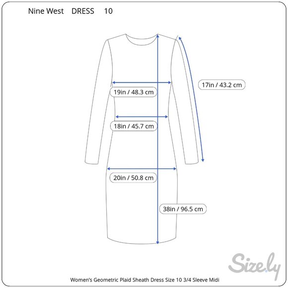 Nine West Womens Black Geometric Plaid Sheath Dress Size 10 Quarter Sleeve Midi - Picture 7 of 9